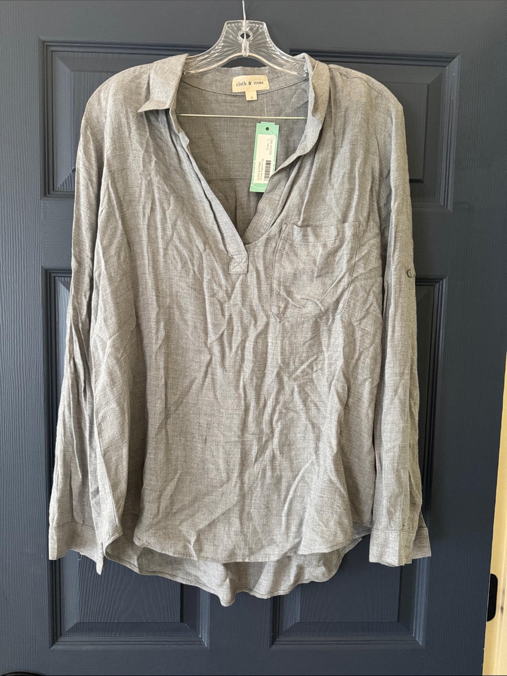 cloth & stone Light Gray Linen-Blend V-Neck Tunic